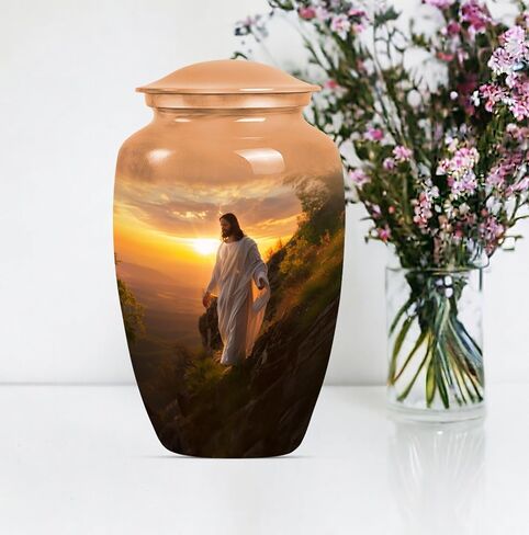 Jesus Cross Urn Large 10 Inch Decorative Jar for Human Ashes, Memorial Vessel with Velvet Bag, Elegant Cremation Keepsake Funeral Urn in Saudi Arabia