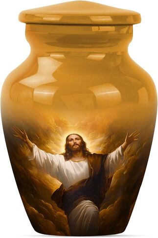Jesus Cross Urn Large 10 Inch Decorative Jar for Human Ashes, Memorial Vessel with Velvet Bag, Elegant Cremation Keepsake Funeral Urn in Saudi Arabia