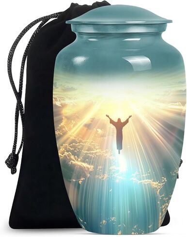 Jesus Cross Urn Large 10 Inch Decorative Jar for Human Ashes, Memorial Vessel with Velvet Bag, Elegant Cremation Keepsake Funeral Urn in Saudi Arabia