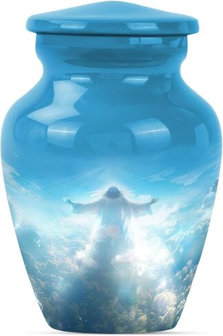 Jesus Cross Urn Large 10 Inch Decorative Jar for Human Ashes, Memorial Vessel with Velvet Bag, Elegant Cremation Keepsake Funeral Urn in Saudi Arabia