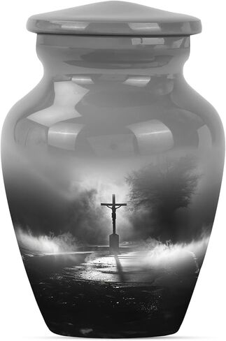Jesus Cross Urn Large 10 Inch Decorative Jar for Human Ashes, Memorial Vessel with Velvet Bag, Elegant Cremation Keepsake Funeral Urn in Saudi Arabia