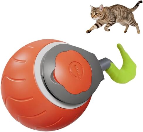 Teytive Cat Toys Upgrade Speedy Ball 3.0 Tomatible Cat Ball Toy مع Tail Pet Rolling Toy للقطط البالغة بالملل ، يتم تنشيط الحركة (Red) in Saudi Arabia