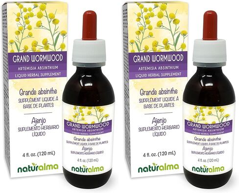 الشيح الكبير أو الأفسنتين (الأرطماسيا الأفسنتين) عشب مع الزهور صبغة خالية من الكحول Naturalma | 4 أونصة سائلة من المستخلص في قطرات | مكمل عشبي | نباتي | منتج إيطاليا in Kuwait