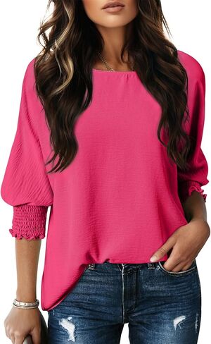 Dokotoo Womens Tops Spring Fashion 2024 Dressy Casual Blouses Cute Babydoll Tops 3/4 Sleeve Shirts in Saudi Arabia