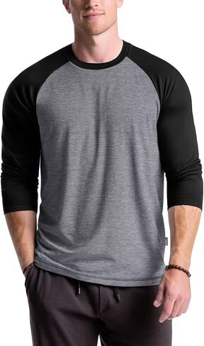 Zengjo Raglan Shirt Men Long Sleeve Colorblock Baseball Tee Casual Knit Jersey Top in Saudi Arabia