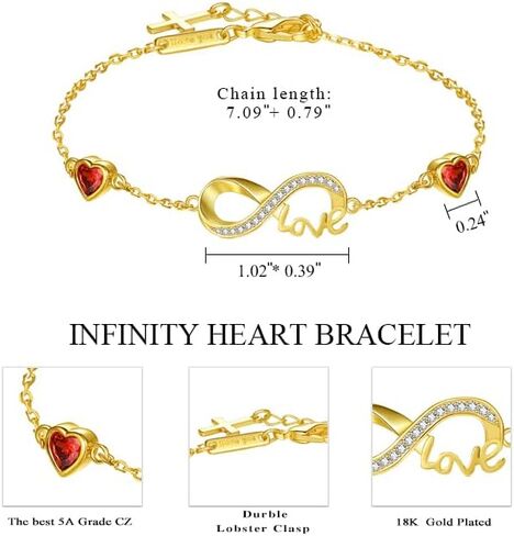 HeartMelody Infinity Bracelets for Women, 18K 14K Gold/White Gold/Rose Gold Jewelry Anniversary Birthday Gifts for Wife Mom, Womens Fashion Jewelry with Heart Birthstone Link Bracelets, Adjustable Chain in Saudi Arabia