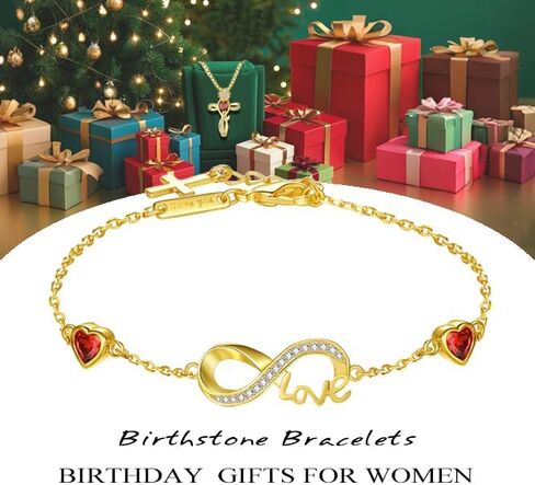 HeartMelody Infinity Bracelets for Women, 18K 14K Gold/White Gold/Rose Gold Jewelry Anniversary Birthday Gifts for Wife Mom, Womens Fashion Jewelry with Heart Birthstone Link Bracelets, Adjustable Chain in Saudi Arabia