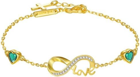 HeartMelody Infinity Bracelets for Women, 18K 14K Gold/White Gold/Rose Gold Jewelry Anniversary Birthday Gifts for Wife Mom, Womens Fashion Jewelry with Heart Birthstone Link Bracelets, Adjustable Chain in Saudi Arabia