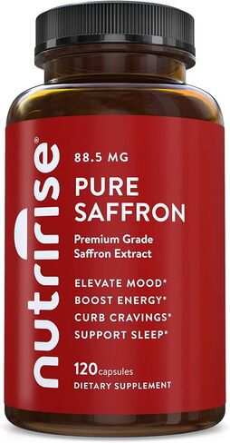 NutriRise Saffron Supplements 120 Capsules, 88.5mg Pure Extract - 4 Month Supply for Mood, Energy, Sleep, Stress & Cortisol Support - Non-GMO, Vegan & Gluten-Free for Women & Men in Saudi Arabia