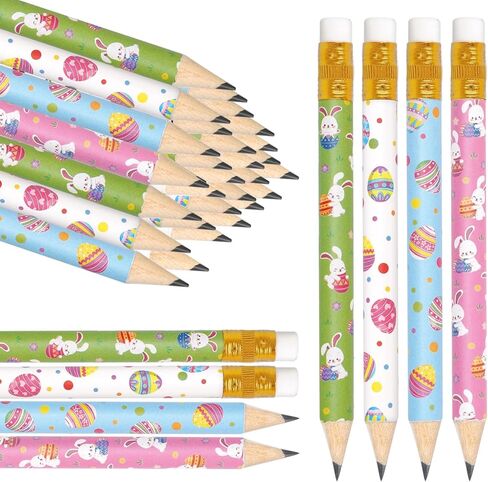 50Pcs St. Patrick's Day Pencil with Erasers White Green Clover Shamrock Short Writing Pencils Wood Half Pencils for Holiday School Office Stationery Supplies, 4 in in Saudi Arabia