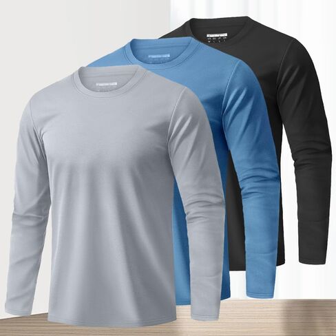Men's and Women Long Sleeve Crewneck T-Shirt - Moisture-Wicking Cotton, Solid Colors in Saudi Arabia