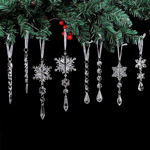 10 PCS Christmas Snowflake Hanging Ornaments Clear Acrylic Decor for Trees, Fireplaces, Windowsills & Holiday Party Displays with 5 Styles, 2 Pieces per Style in Saudi Arabia