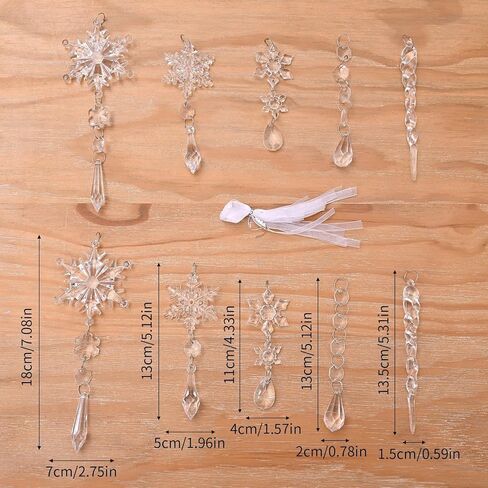 10 PCS Christmas Snowflake Hanging Ornaments Clear Acrylic Decor for Trees, Fireplaces, Windowsills & Holiday Party Displays with 5 Styles, 2 Pieces per Style in Saudi Arabia