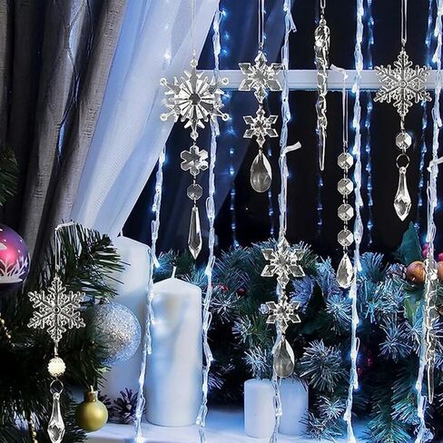 10 PCS Christmas Snowflake Hanging Ornaments Clear Acrylic Decor for Trees, Fireplaces, Windowsills & Holiday Party Displays with 5 Styles, 2 Pieces per Style in Saudi Arabia
