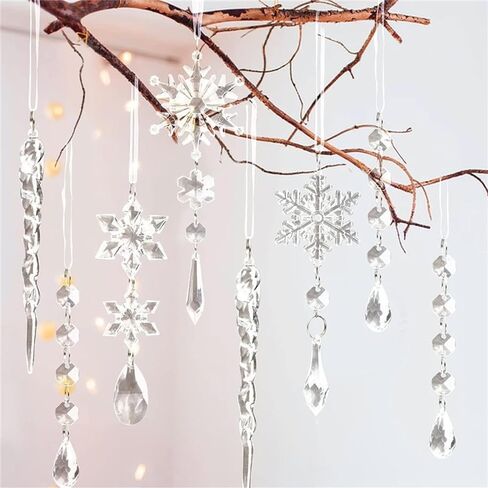 10 PCS Christmas Snowflake Hanging Ornaments Clear Acrylic Decor for Trees, Fireplaces, Windowsills & Holiday Party Displays with 5 Styles, 2 Pieces per Style in Saudi Arabia
