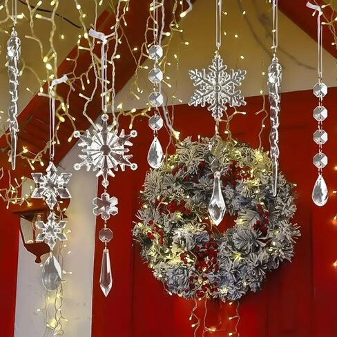 10 PCS Christmas Snowflake Hanging Ornaments Clear Acrylic Decor for Trees, Fireplaces, Windowsills & Holiday Party Displays with 5 Styles, 2 Pieces per Style in Saudi Arabia