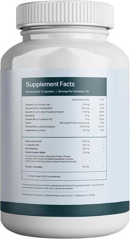 Nerve Support Supplement | Support Healthy Sensation | Alpha Lipoic Acid 600 mg, Methylcobalamin & L-Carnitine | 18 Nutrients | 120 Capsules (30 Day Supply) in Saudi Arabia