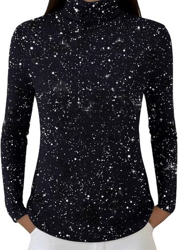 Sequin Tops for Women Dressy Turtleneck Sparkly Long Sleeve Pullover Tops Soft Knitted Sweater for Party Night in Saudi Arabia