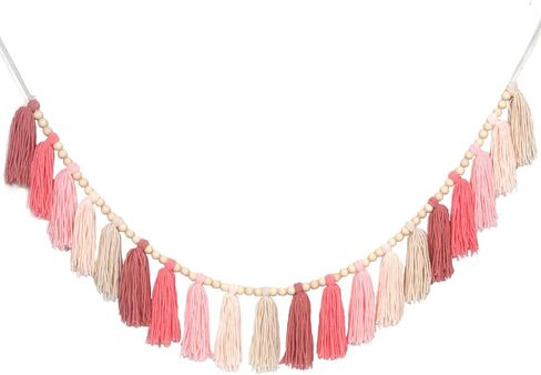 Brown Boho Yarn Tassel Garland Terracotta Garland Wall Hanging Decor Western Tassel Banner with Beads for Nursery Classroom Office Birthday Party Baby Kids Room Baby Shower Decoration（65in） in Kuwait