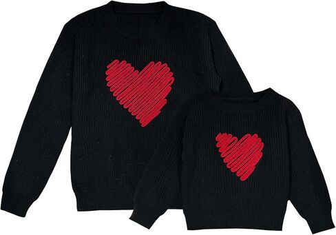 ملابس ماما وأنا، سترة ربيعية مطبوعة على شكل قلب مرصعة باللؤلؤ الوردي لعيد الحب، بياقة دائرية in Kuwait