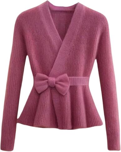 Verdusa Women's Old Money Wrap Top Bow Tie Waist Cozy Sweaters Fall Clothes in Saudi Arabia