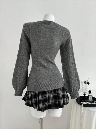 Milumia Women's Cute Heart Button Sweater Square Neck Long Sleeve Fitted Knitted Tops in Saudi Arabia