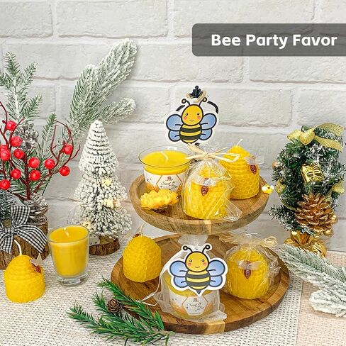 Beeswax Candles Set of 6pcs, Bee Candles with Little Bee Ornament Decors, Unscented & Dripless& Smokeless, Dia 1.77" x1.97" Each, Yellow in Saudi Arabia