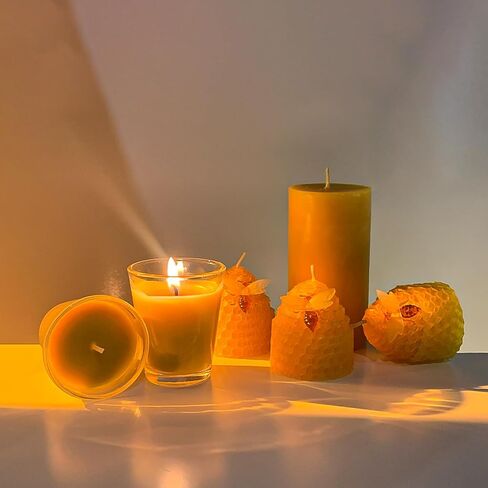 Beeswax Candles Set of 6pcs, Bee Candles with Little Bee Ornament Decors, Unscented & Dripless& Smokeless, Dia 1.77" x1.97" Each, Yellow in Saudi Arabia