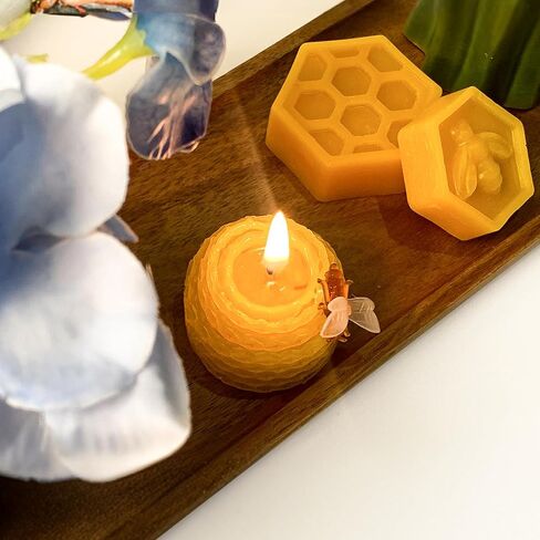 Beeswax Candles Set of 6pcs, Bee Candles with Little Bee Ornament Decors, Unscented & Dripless& Smokeless, Dia 1.77" x1.97" Each, Yellow in Saudi Arabia