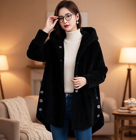 Winter Coats For Women Fleece Jacket Hooded Color Block Patchwork Cardigan Coat Outerwear in Saudi Arabia