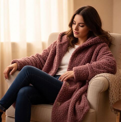 Winter Coats For Women Fleece Jacket Hooded Color Block Patchwork Cardigan Coat Outerwear in Saudi Arabia