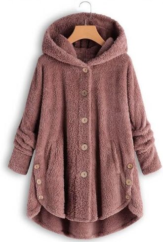 Winter Coats For Women Fleece Jacket Hooded Color Block Patchwork Cardigan Coat Outerwear in Saudi Arabia