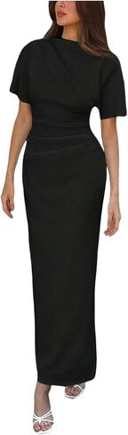 Milumia Women's Short Sleeve Dress Cinched Waist Ruched Elegant Bodycon Long Party Dresses in Saudi Arabia