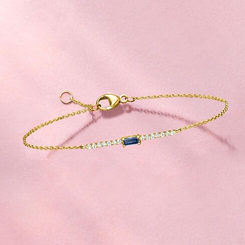 Pure Collection by Ross-Simons 0.10 Carat Sapphire and .11 ct. t.w. Diamond Bar Bracelet in 14kt Yellow Gold in Saudi Arabia