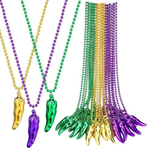 Xunyee 24 PCS Mardi Gras Decoration Mardi Gras Beads Necklace Glitter يلقي قلادات كرة القدم بالأصفر الأخضر والخرز الأرجواني لزخارف كرة القدم. in Kuwait