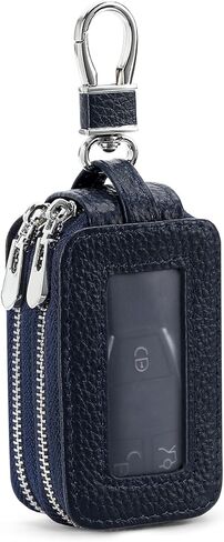 SENDEFN Car Key Fob Case Double Zipper Leather Smart Remote Keychain Protector Holder with Transparent Window in Saudi Arabia