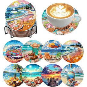 ekuxom 8 PCS Diamond Painting Coasters Kits ، Art Art Coaster Kits ، Palm Trees Beach Diamond Art Kits for البالغين الوقايات ، وأطقم الطلاء الصغيرة الماس. in Kuwait