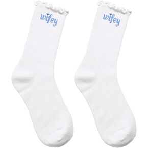 جوارب Wifey مكشكشة، جوارب زفاف من القطن الناعم باللونين الأزرق والأبيض للعروس لتكون هدية لحفلات العزوبية لحفلات الزفاف in Kuwait