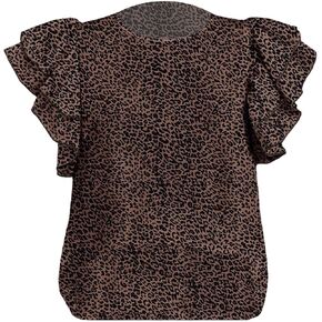 SOLY HUX Women's Plus Size Leopard Print Top Ruffle Cap Sleeve Blouse Shirts Summer Clothes in Kuwait