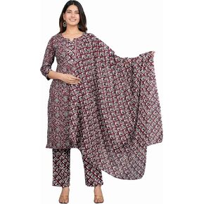 Women's Cotton Printed Straight Kurta With Palazzo & Dupatta Set in Saudi Arabia