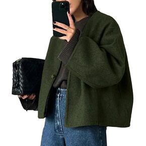 HOTIAN Women Plus Size Cropped Wool Blend Coats Long Sleeve Coat Jacket Peacoat Fall Winter Outwear Overcoat in Saudi Arabia