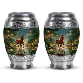 جرة الحصان - جرة حرق الجثث للرجال والنساء - كومبو - مقاس كبير 25.4 سم مع 7.62 سم ​​- تذكارات رماد للرماد البشري - جرار تذكارية صغيرة - جرار زخرفية للبالغين in Kuwait