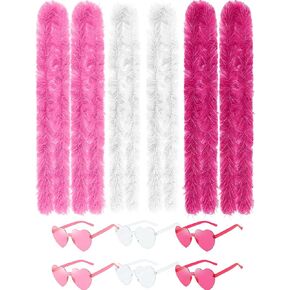 Fluffy Artificial Feather Boas 6Pcs with Heart Sunglasses Party Favors for Wedding Birthday Christmas in Kuwait