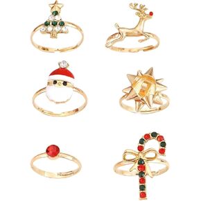 Christmas Rings Set for Women 6Pcs Christmas Tree Snowflake Bow Santa Claus Reindeer Candy Cane Ring Jewelry Set in Saudi Arabia