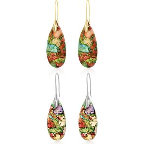 أقراط متدلية من الحجر الطبيعي مرصعة بالذهب عيار 18 قيراط/فضية، أقراط متدلية من الأحجار الكريمة الملونة على شكل دمعة للنساء، هدايا مجوهرات بوهو فيش هوك in Kuwait