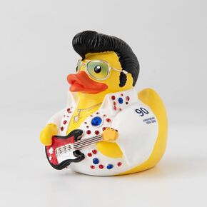 Rock N Roll Musical Duck Figurine in White Jumpsuit with Rhinestones, Car Interior Dashboard Decorations, Ideal for Music Fans as Office Gift or Home Toy in Saudi Arabia