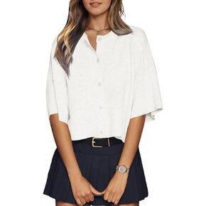 سترة صوفية نسائية مقصوصة موضة ربيع 2026 سترات صيفية خفيفة الوزن وأكمام قصيرة بأزرار ملابس للإجازات in Kuwait