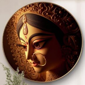 لوحات Livin'luxe لوحة جدارية Divine Durga Maa مع إطار - لوحة كبيرة بإطار ذهبي لامع لامع للمكتب، وغرفة المعيشة، وغرفة النوم، وتزيين جدار المنزل in Kuwait