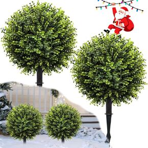 2 Pack Artificial Boxwood Topiary Ball Trees with Ground Spikes 23",UV Resistant Fake Shrubs for Outdoors,Realistic Faux Plants Bushes for Garden Porch Yard Patio Decor in Kuwait