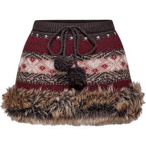 تنورة سترة حريمي Y2k Fair Isle من MakeMeChic برباط غامض وخصر منخفض تنانير قصيرة للخريف in Kuwait